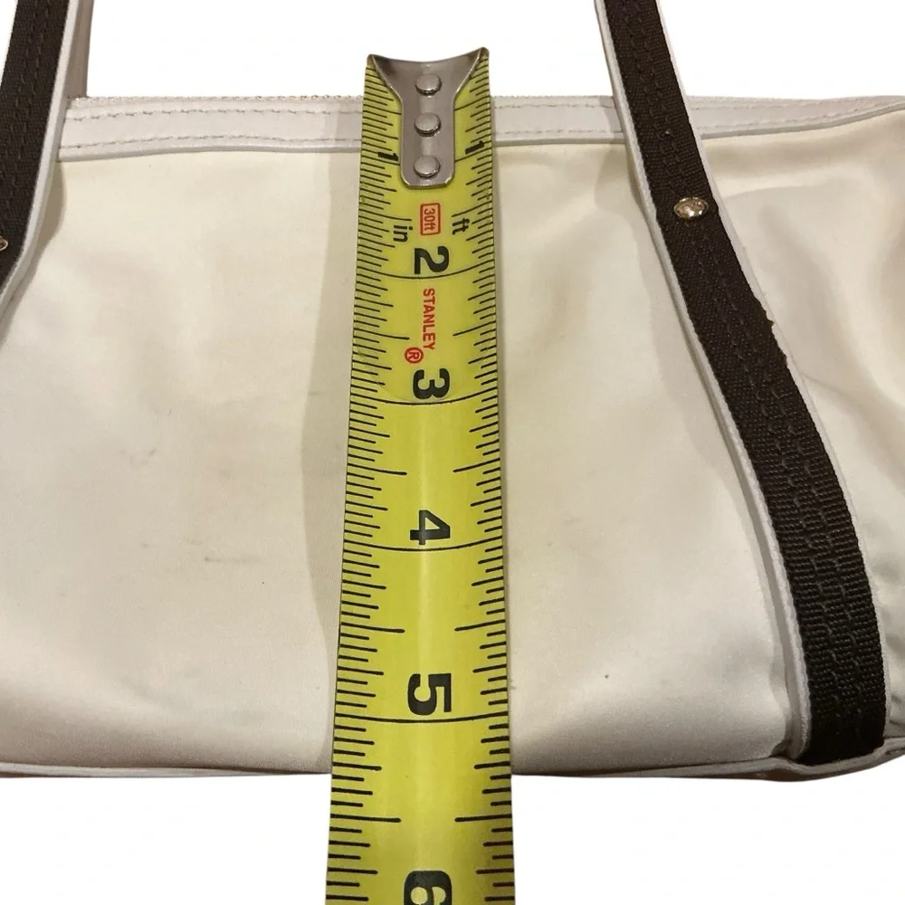 Kate Spade New York white and brown trim small nylon Tote handbag